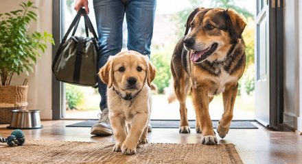 Ein Welpe oder neuer Hund zieht ein