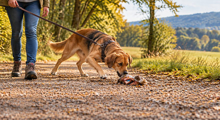Hund entdeckt ein Fundstück beim Spaziergang